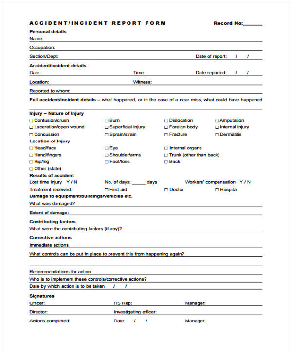 Incident Report Example Pdf