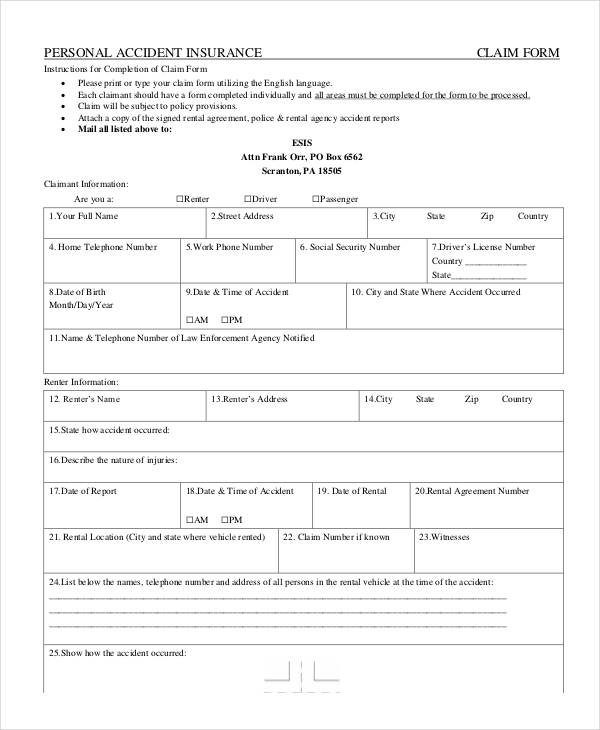 accident insurance claim form