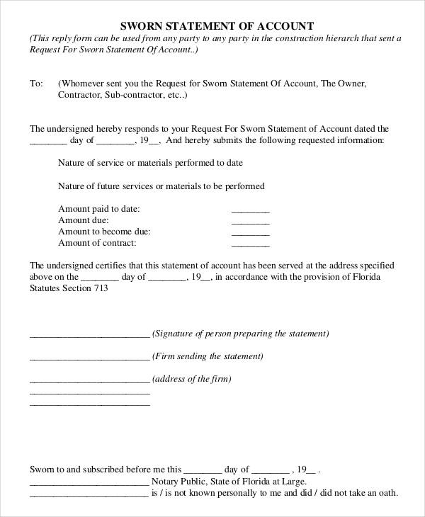 account sworn statement form
