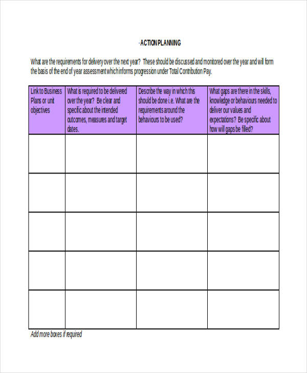 action planning development appraisal review forms
