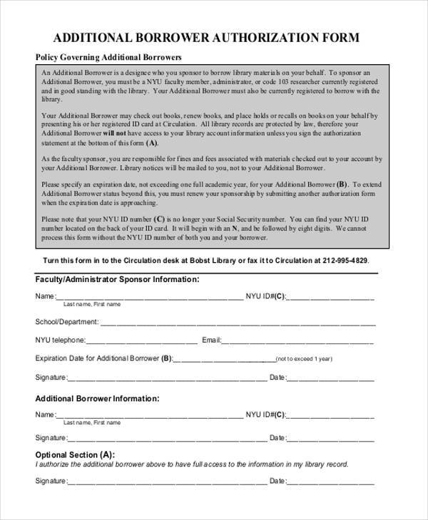 additional borrower authorization form
