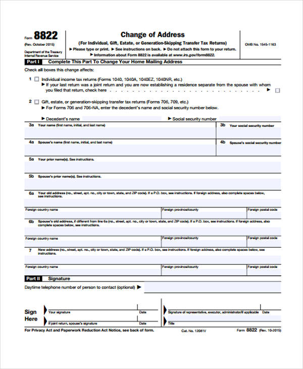 Printable Change Of Address Form Pdf Printable Forms Free Online