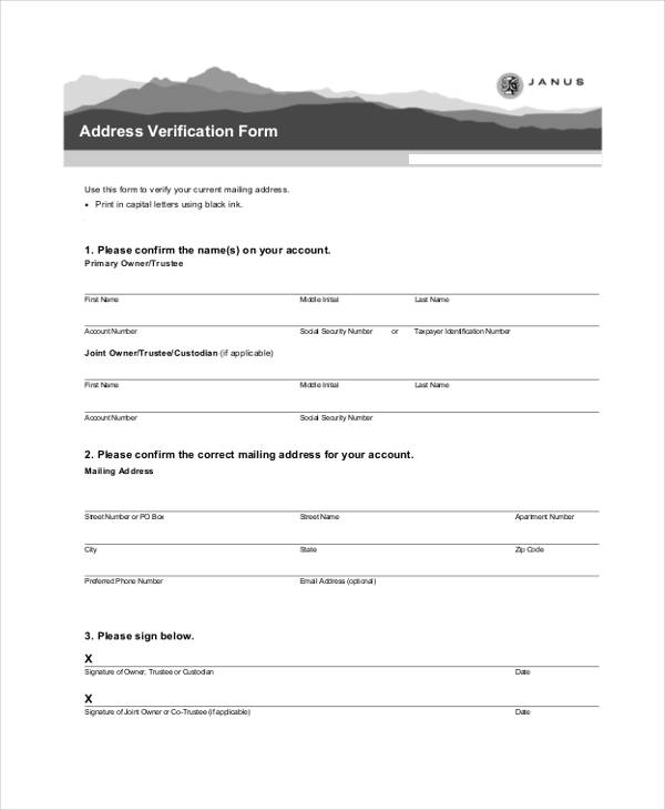 address verification form template