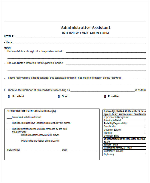 administrative assistant interview evaluation