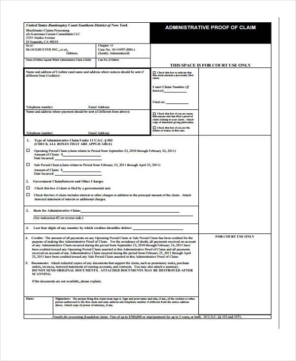 administrative proof of claim form1
