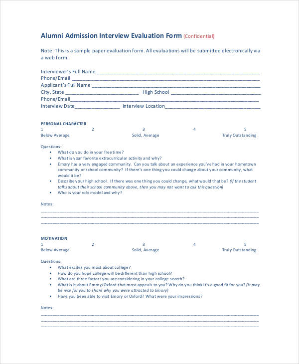 admission interview evaluation form