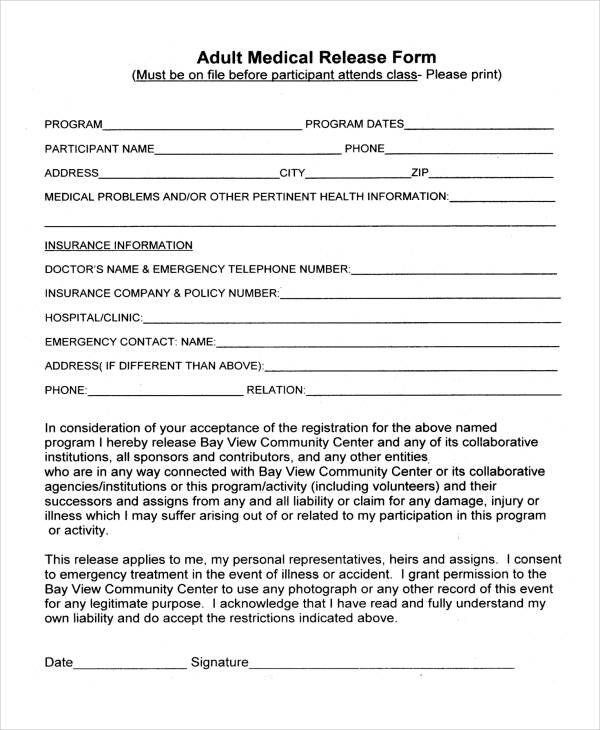 Urgent care work release form