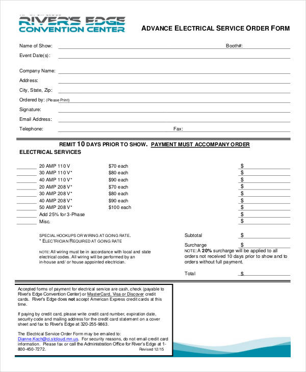 advance electrical service order form