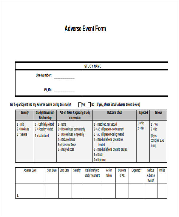 adverse event form in doc