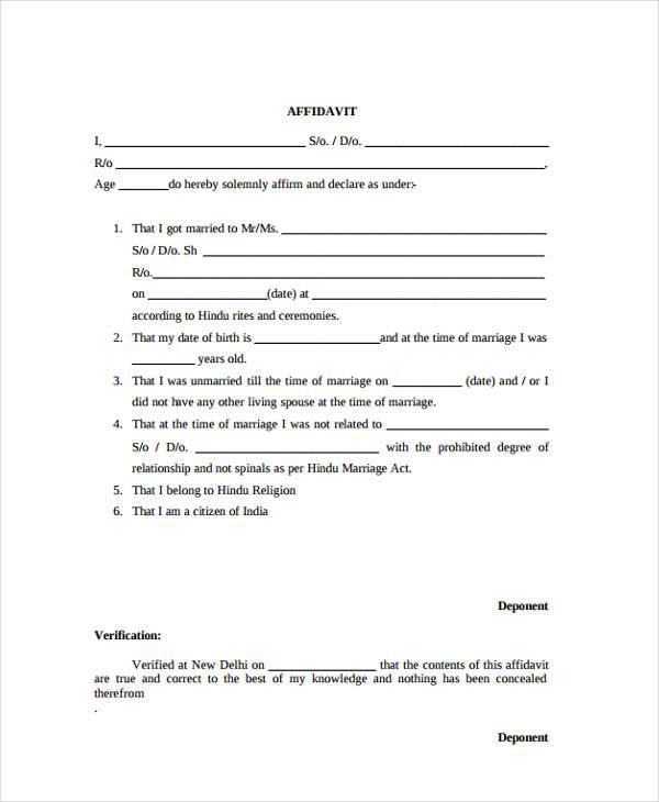 affidavit form for marriage