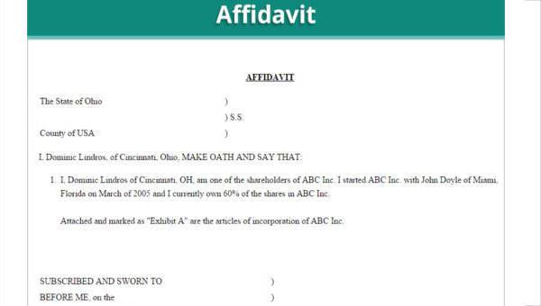 affidavit forms in word