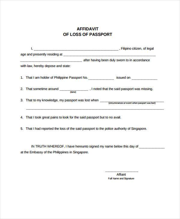 affidavit of loss of passport form1