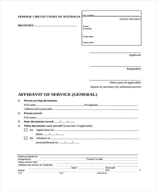 affidavit of service form federal