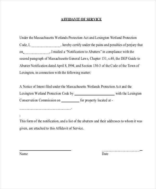 affidavit of service general form