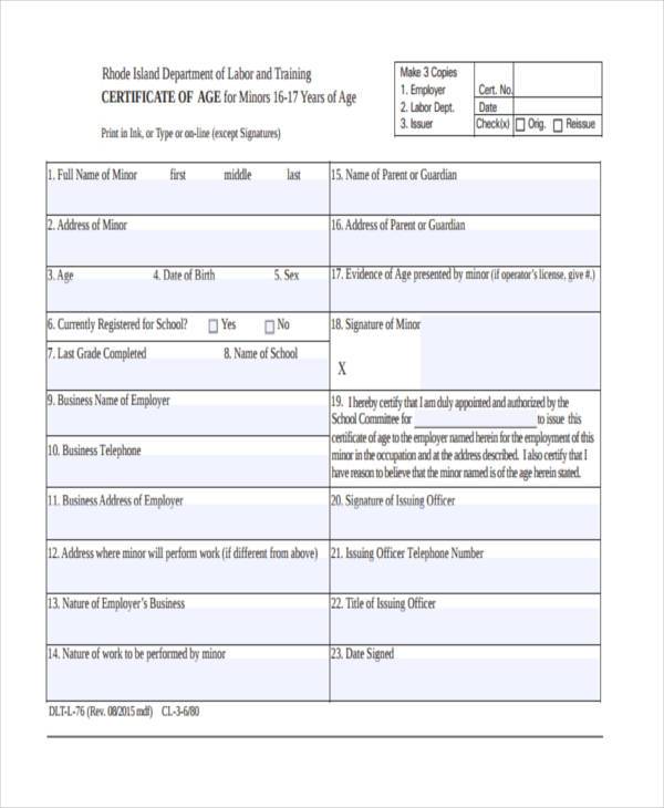 age certificate form in pdf