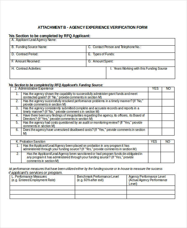 agency experience verification form