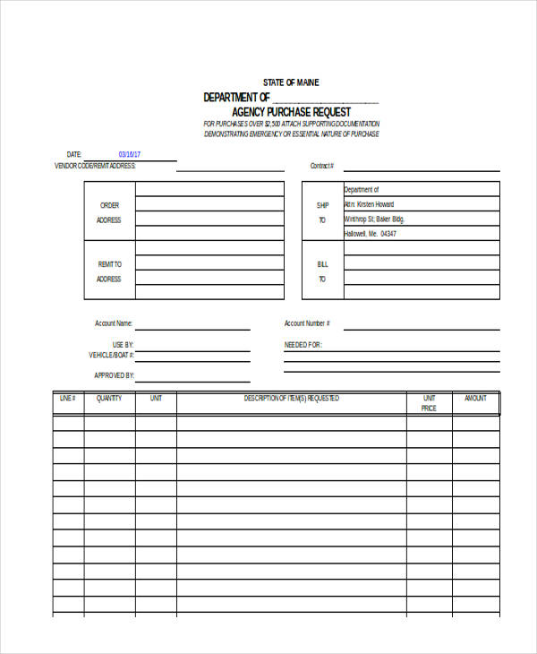 agency purchase request form
