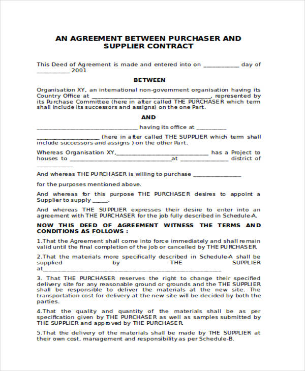 agreement for purchase contract