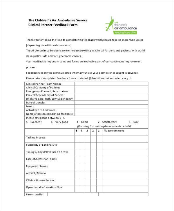 ambulance service feedback form