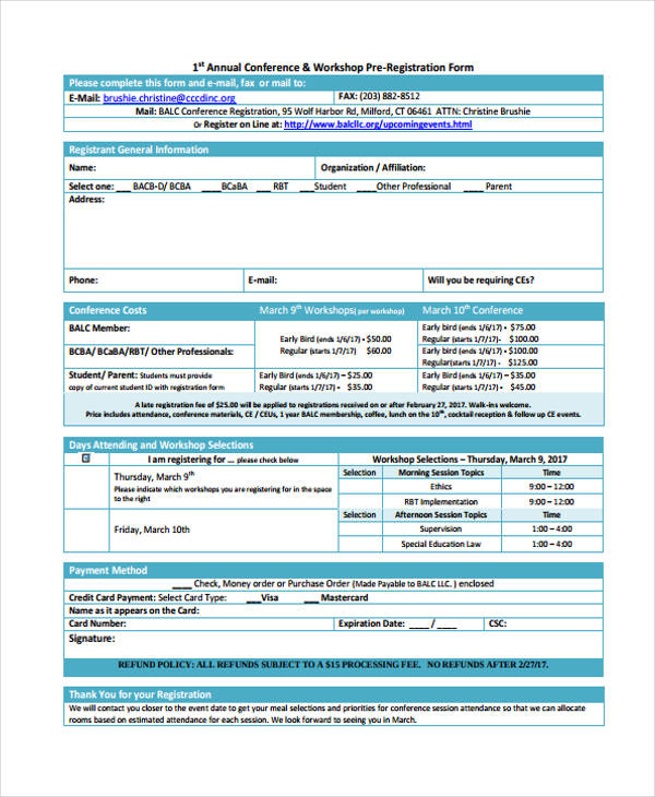 FREE 21+ Conference Registration Form in PDF MS Word Excel