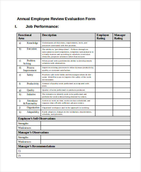 Downloadable Free Employee Evaluation Forms Printable TUTORE ORG