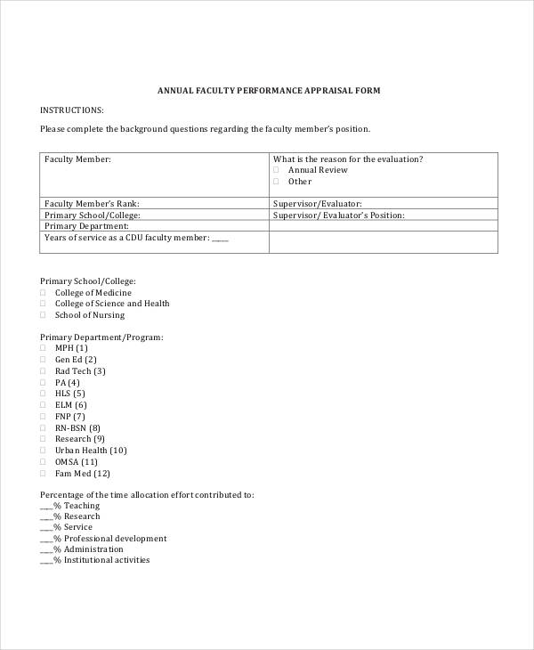 annual faculty performance appraisal form