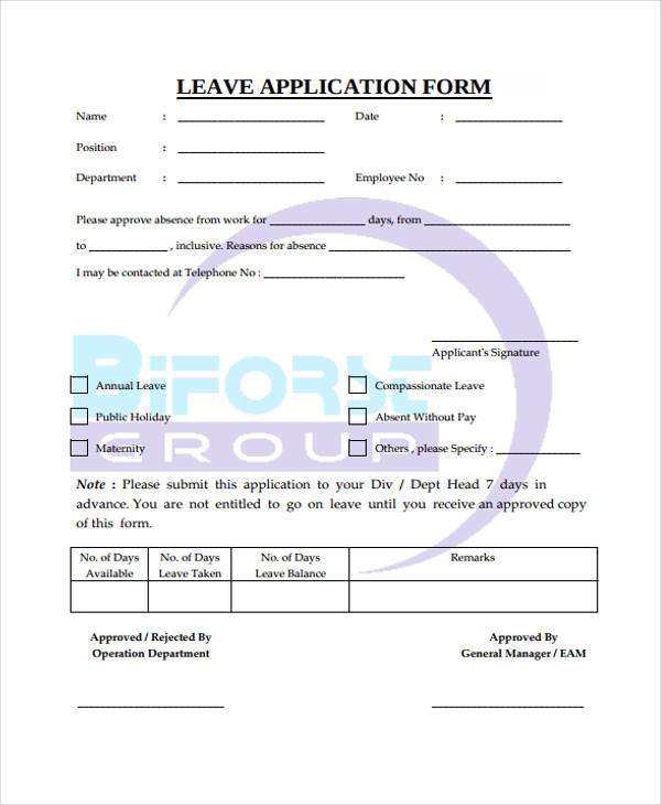 leave application format blank