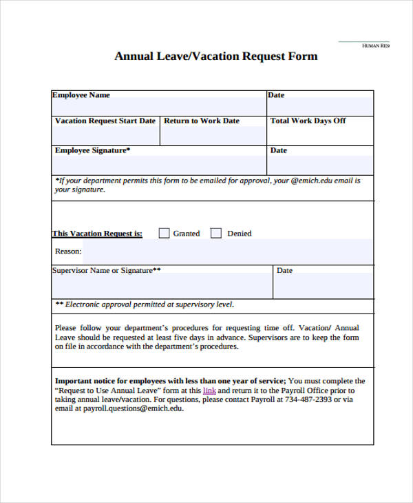 annual leave authorization form sample
