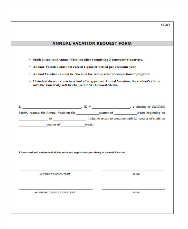 annual vacation request form