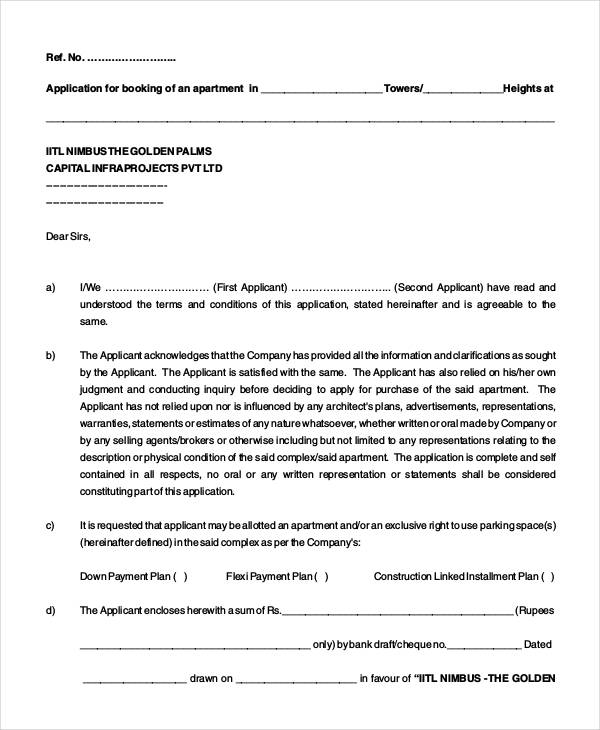 apartment booking application form
