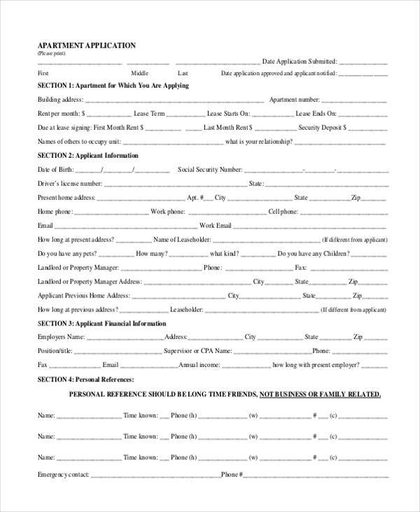 apartment credit application form