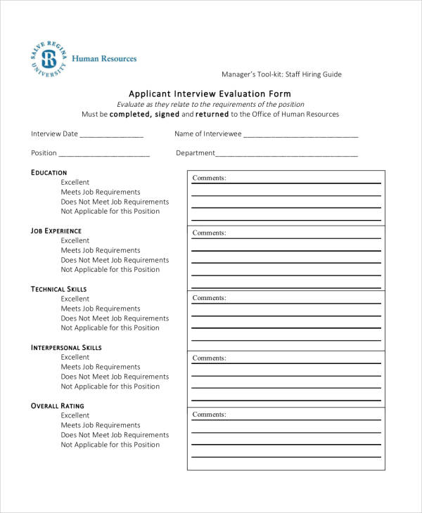 FREE 31+ Interview Evaluation Form Samples, PDF, MS Word, Google Docs ...