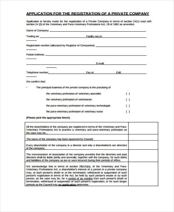 application for company registration form