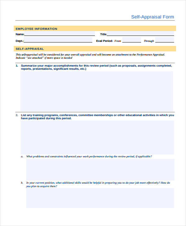 appraisal self review form