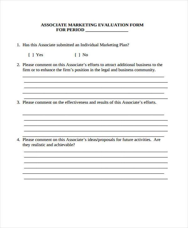 associate marketing evaluation form