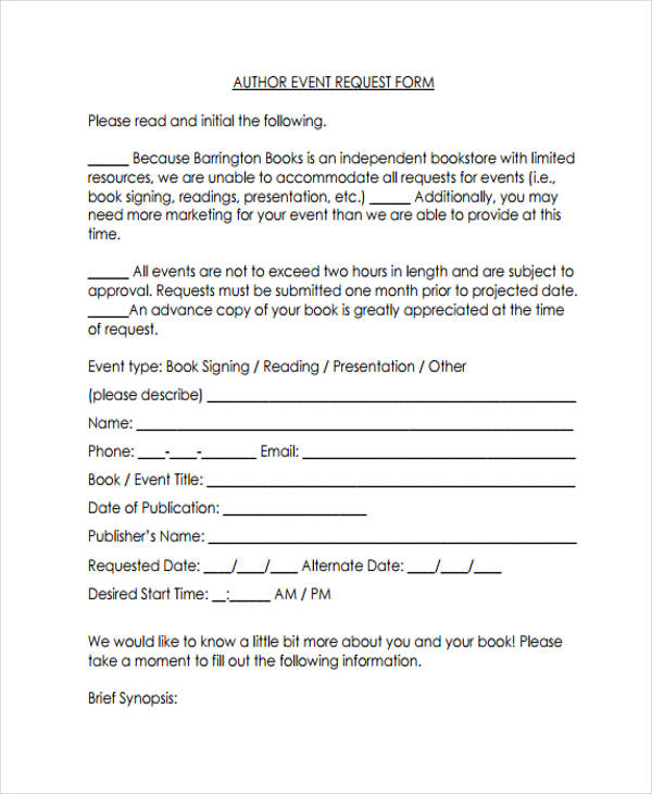author event request form