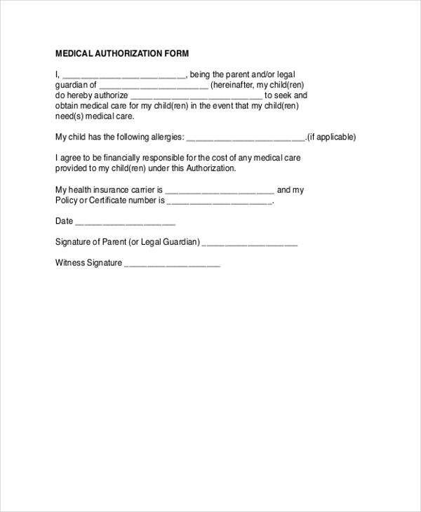 authorization minor emergency release form