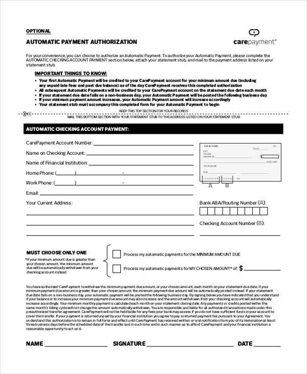 automatic payment authorization form