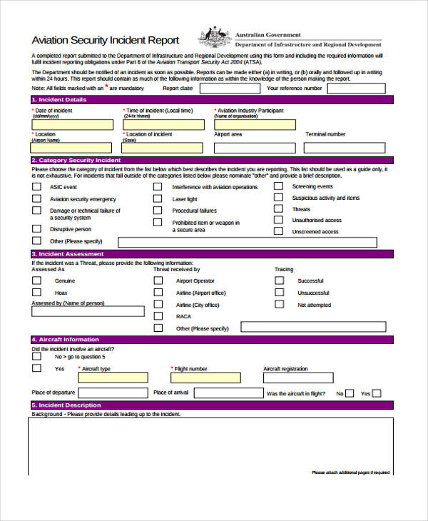aviation security incident report form