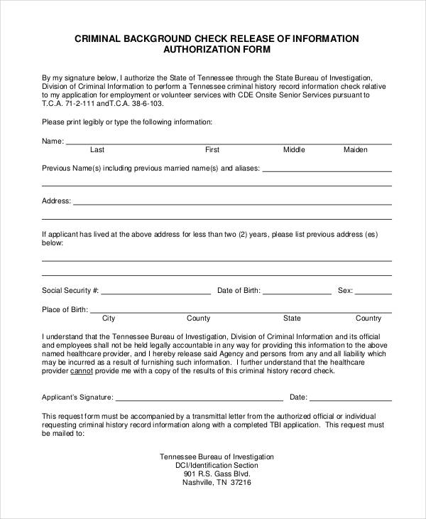 background check release authorization form