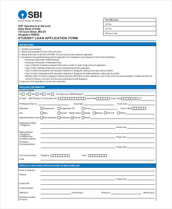 bank student loan application form