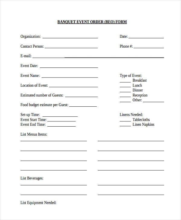 banquet event order form