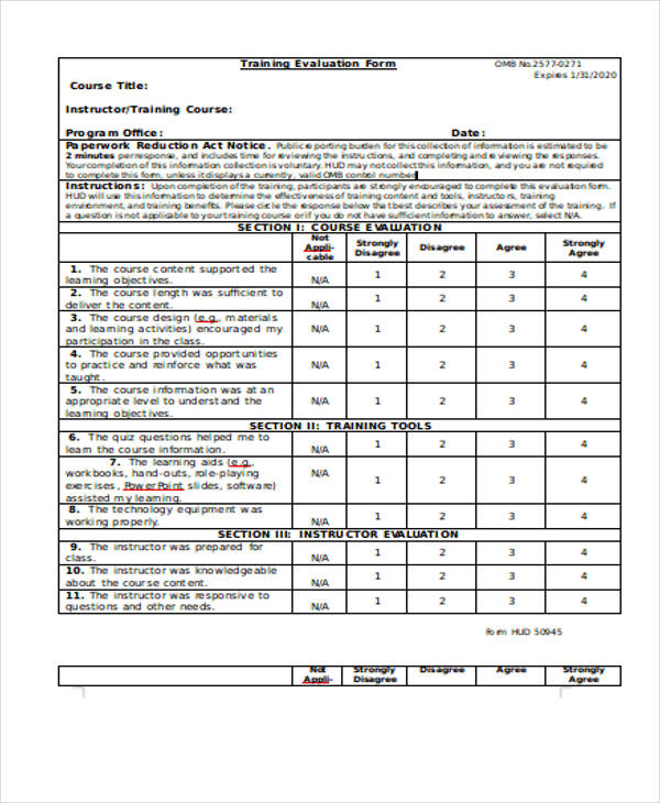 basic computer training evaluation form