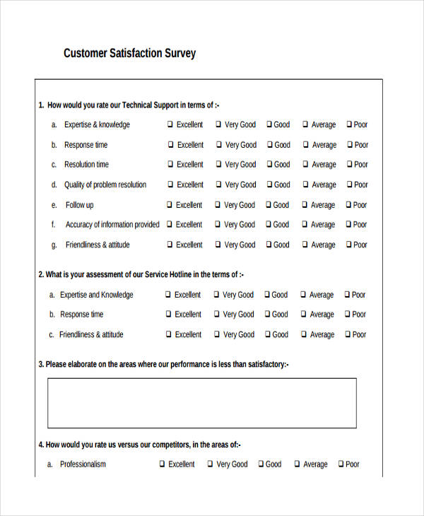 basic customer satisfaction survey form