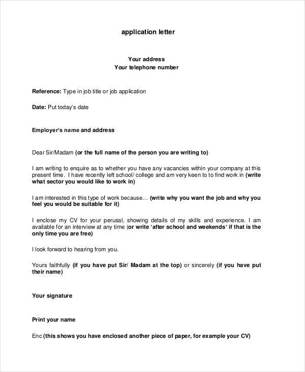 basic employment application letter
