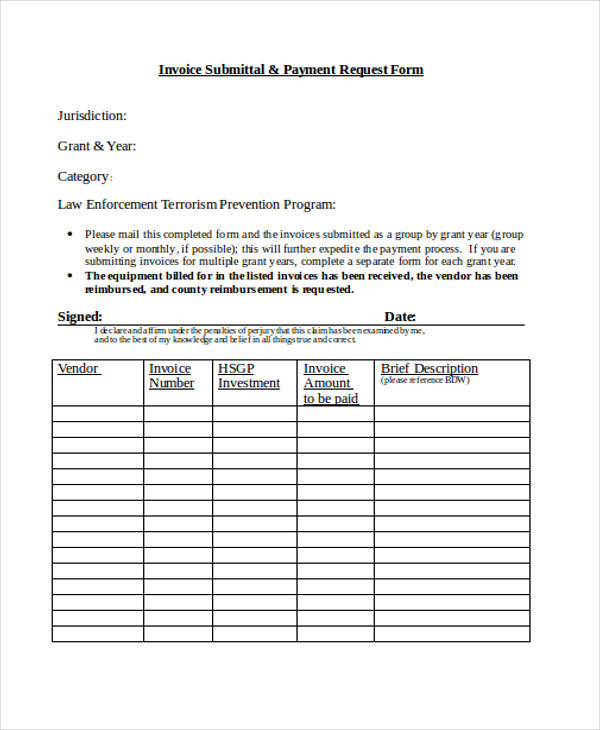 basic invoice payment request form