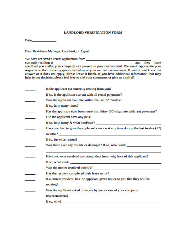 basic landlord verification form