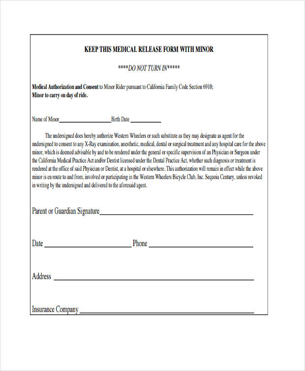 Minor Medical Release Form Printable Printable Forms Free Online