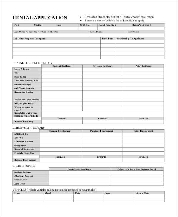 basic rental application form