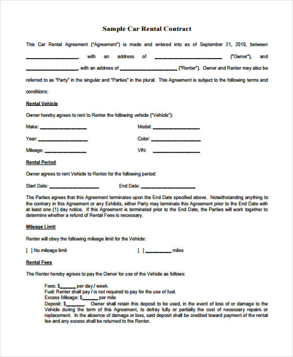 basic rental contract agreement form